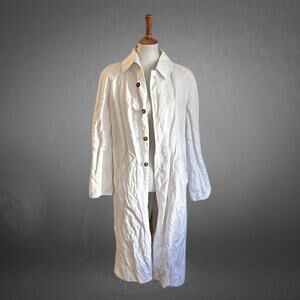 Chic Crinkled Cotton White Trench Coat, Medium